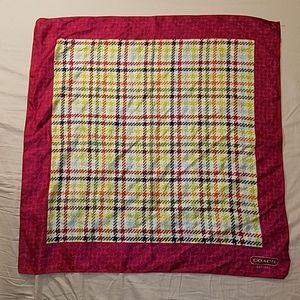 Coach NWOT SILK Square Scarf with Houndstooth Plaid Striped Print